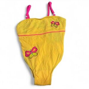VTG Coppertone Kids 12 Months Butterfly One Piece Swimsuit Yellow Pink Y2K Fairy